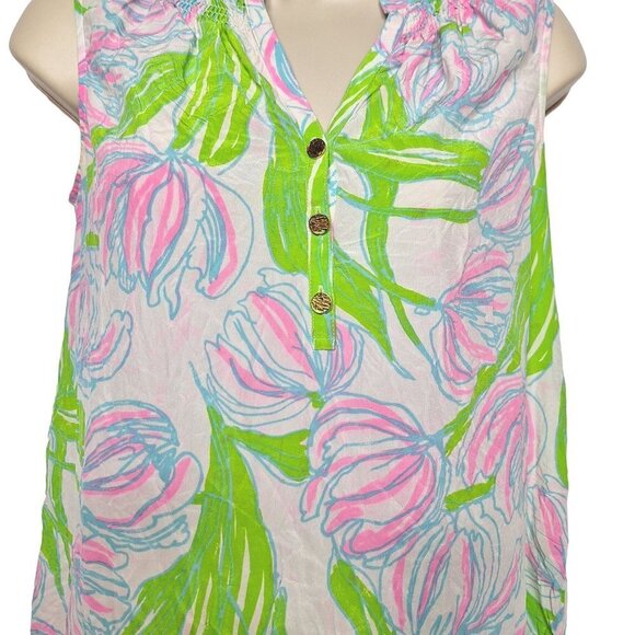 Lilly Pulitzer Houston Ring The Bellboy Blouse Top Size XS Multicolor Floral - Picture 2 of 6